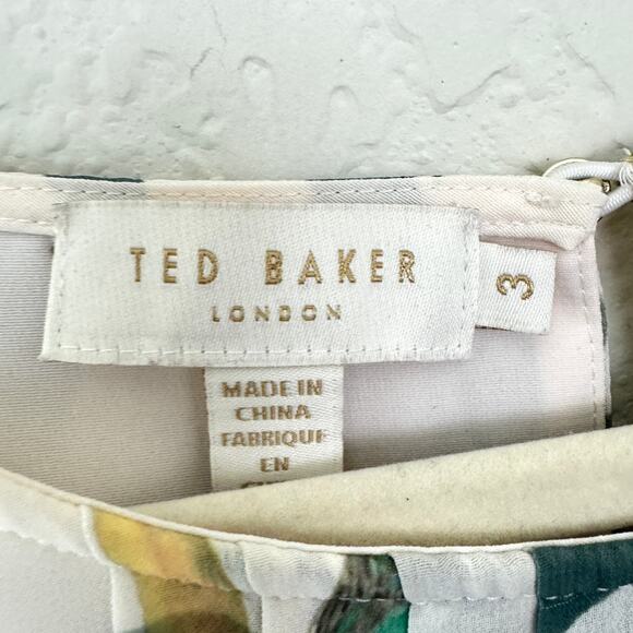 Ted Baker Women Ameda Twilight Pleat Mini Dress Size M Floral Party Spring White - Picture 3 of 8